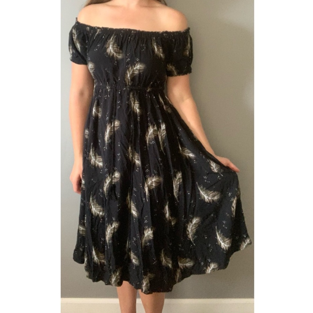 Black off shoulder midi dress